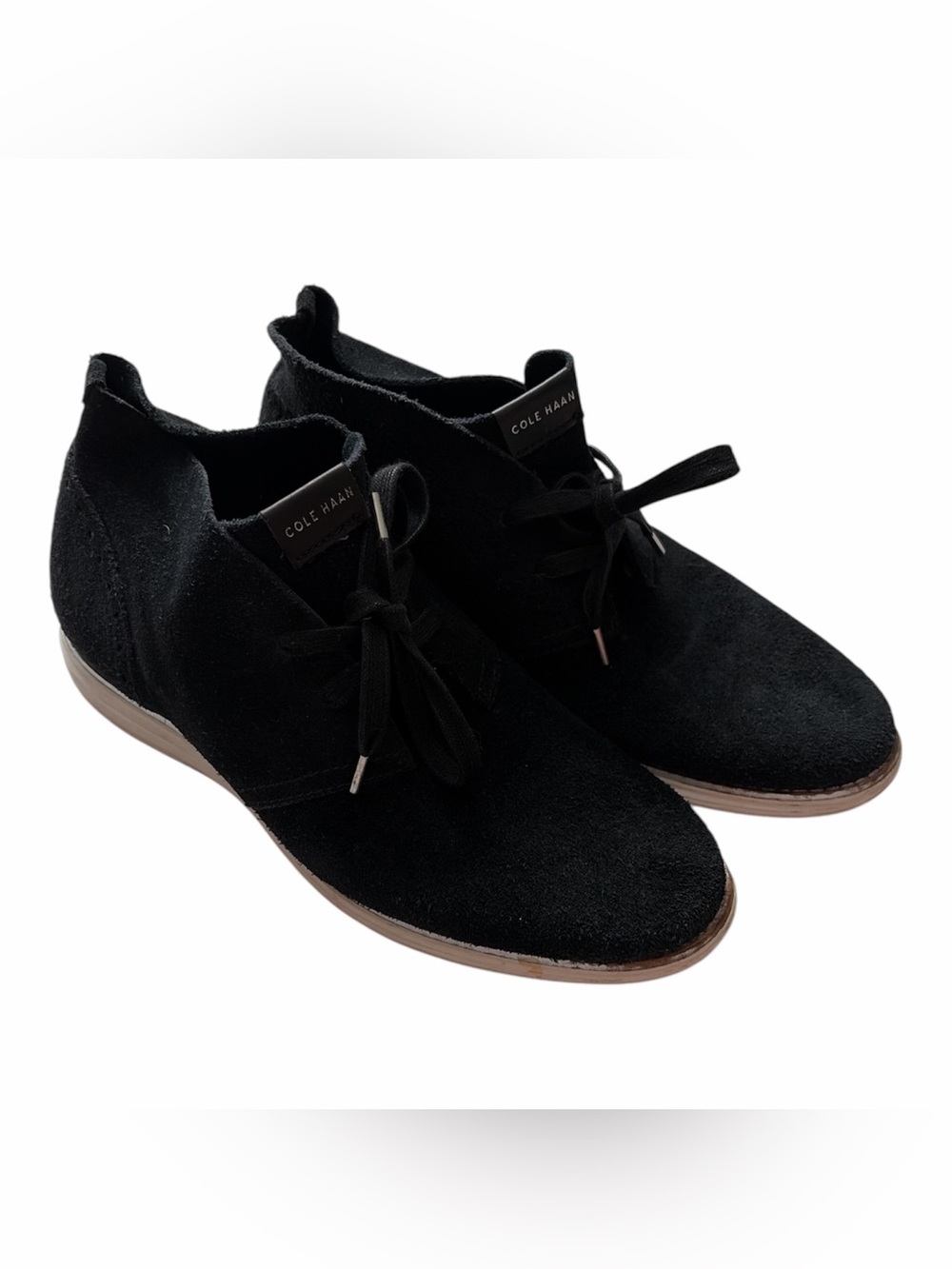 COLE HAAN LUNAR Black Suede Lace Up Chukka Bootie Shoes Solid Leather Sz 9B